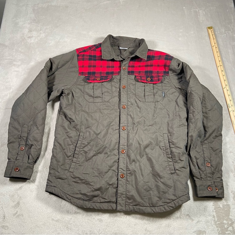 Columbia Shirt Jacket Men's Medium Plaid Quilted Shooting Hunt L Button Up